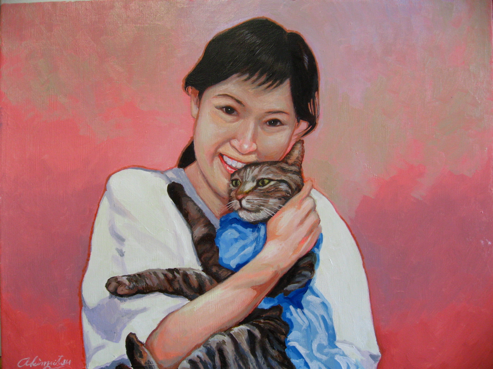 猫と飼い主肖像画